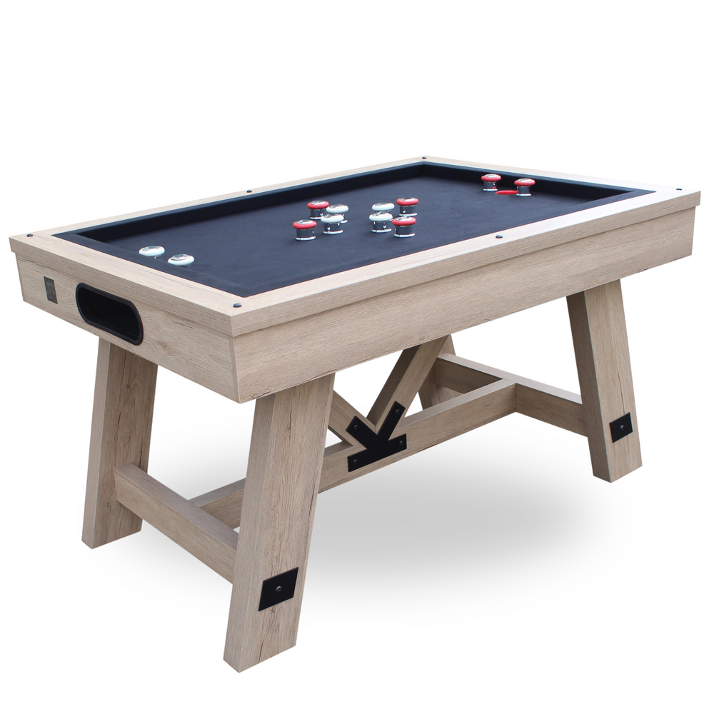 Pool table with wooden legs and blue felt surface on a white background