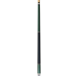 Green pool cue with a white tip on a white background