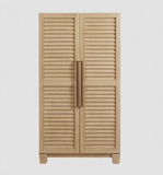 American Heritage Billiards Port Royal cabinet with louvered doors and vertical handles.