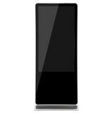 The LEDScopic 55" 4K vertical digital kiosk stands tall on a sleek silver base.