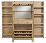 American Heritage Billiards Port Royal cabinet with shelves, drawers, racks, and mirror.