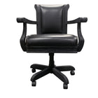 Black leather office chair, ideal for Brunswick Billiards Centennial Game Table setups.