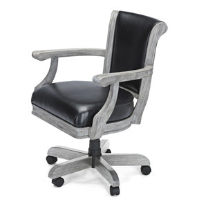 Gray wooden office chair pairs well with Brunswick Billiards Centennial Game Table in Rustic Grey.