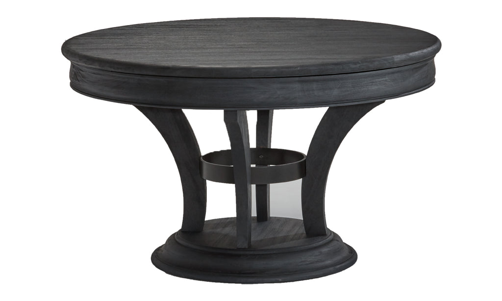 Brunswick Billiards Centennial Game Table in Black Wire Brush with pedestal and metal ring.