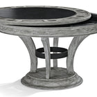 Brunswick Billiards Centennial Game Table in Rustic Grey with slots and a sliding top revealing a tray.