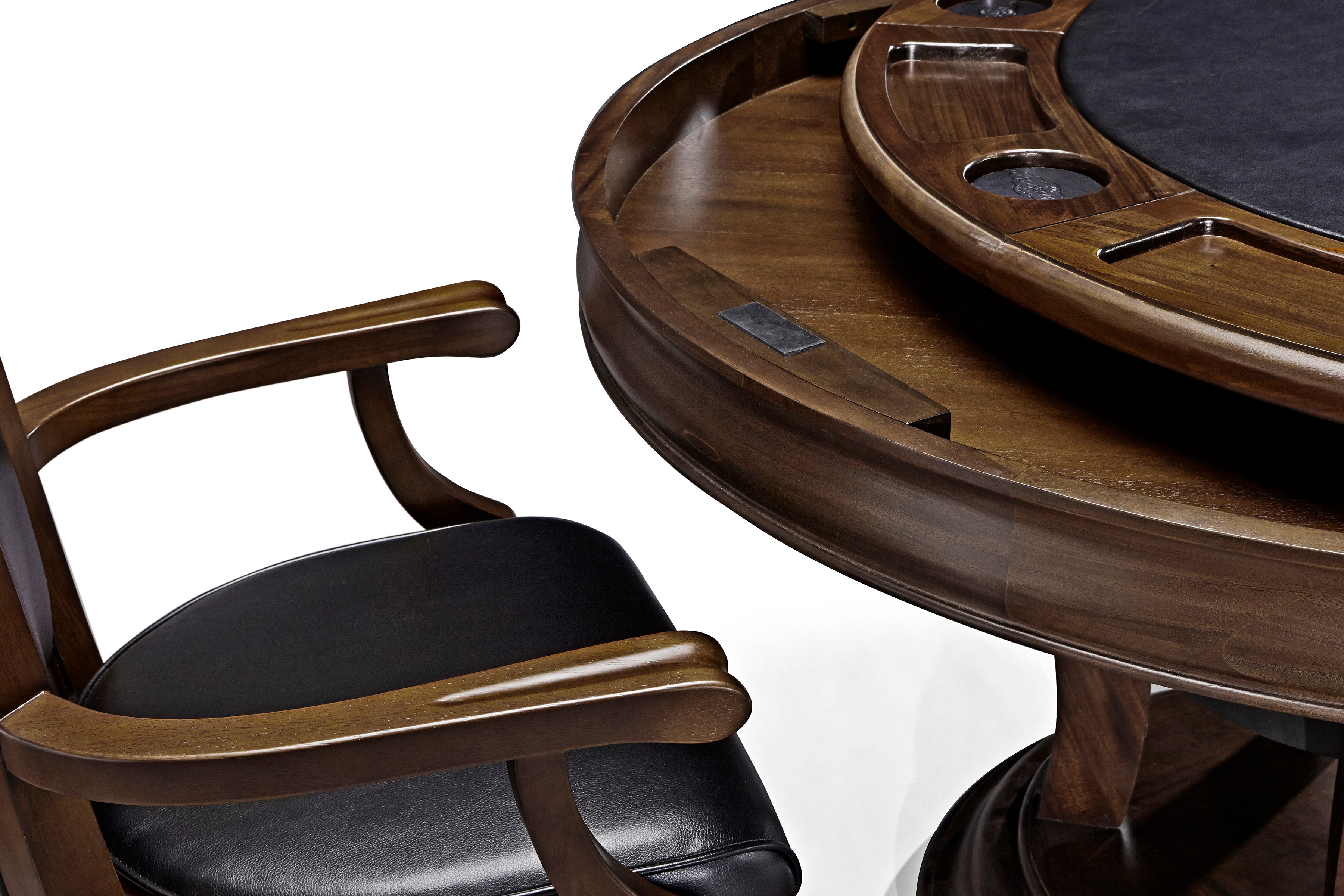 Brunswick Billiards Centennial Game Table in Espresso with matching black, spill-resistant chair.