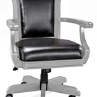 Black leather office chair pairs well with Brunswick Billiards Centennial Game Table in Rustic Grey.