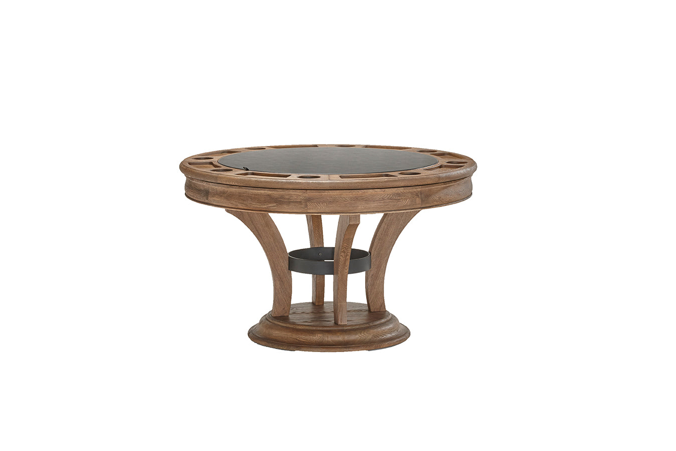 Brunswick Billiards Centennial Game Table in Rustic Dark Brown with spill-resistant surface.