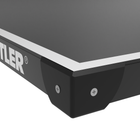 Close-up of a Kettler table tennis table corner on a white background