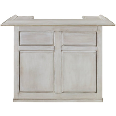 RAM Game Room 60" Bar in antique white with two drawers, doors, and a removable shelf inside.