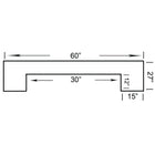 Line drawing of the RAM Game Room 60" Bar - Black with labeled dimensions: 60, 27, 15, 12, 30.