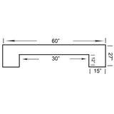 Line drawing of the RAM Game Room 60" Bar - Black with labeled dimensions: 60, 27, 15, 12, 30.