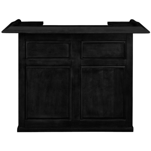 Front view of the RAM Game Room 60" Bar in black, ideal host furniture with panels and drawers.