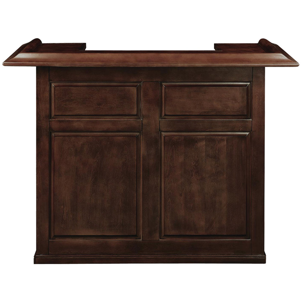 RAM Game Room 60" Bar in cappuccino finish with front-facing drawers and cabinets.