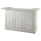 The RAM Game Room 72" Bar - Antique White features a paneled front and wide wooden top.