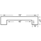 Black line diagram of RAM Game Room 72" Bar - Slate, U-shaped, with labeled dimensions.