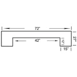Black line diagram of RAM Game Room 72" Bar - Slate, U-shaped, with labeled dimensions.