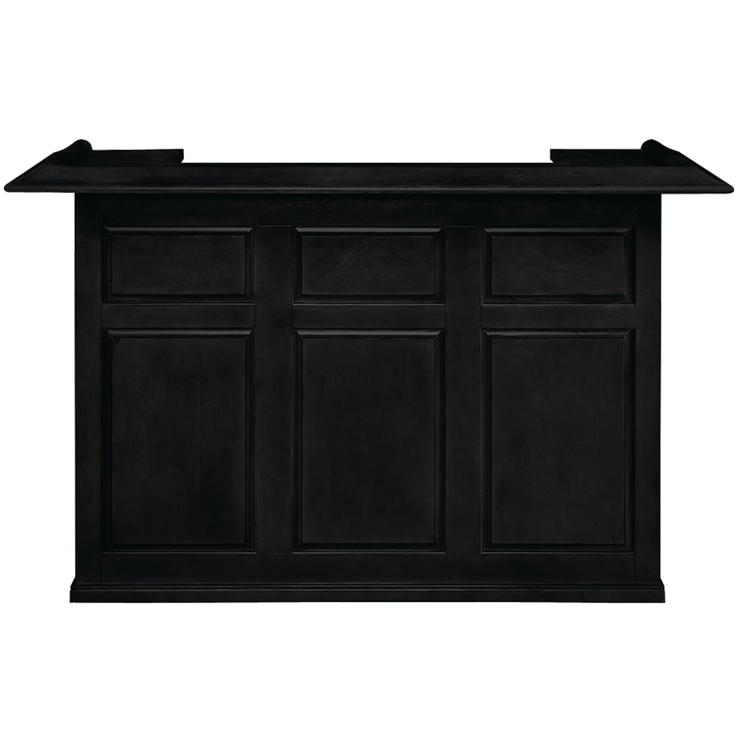 RAM Game Room 72" Bar - Black: a black wooden bar with paneled front and flat top.