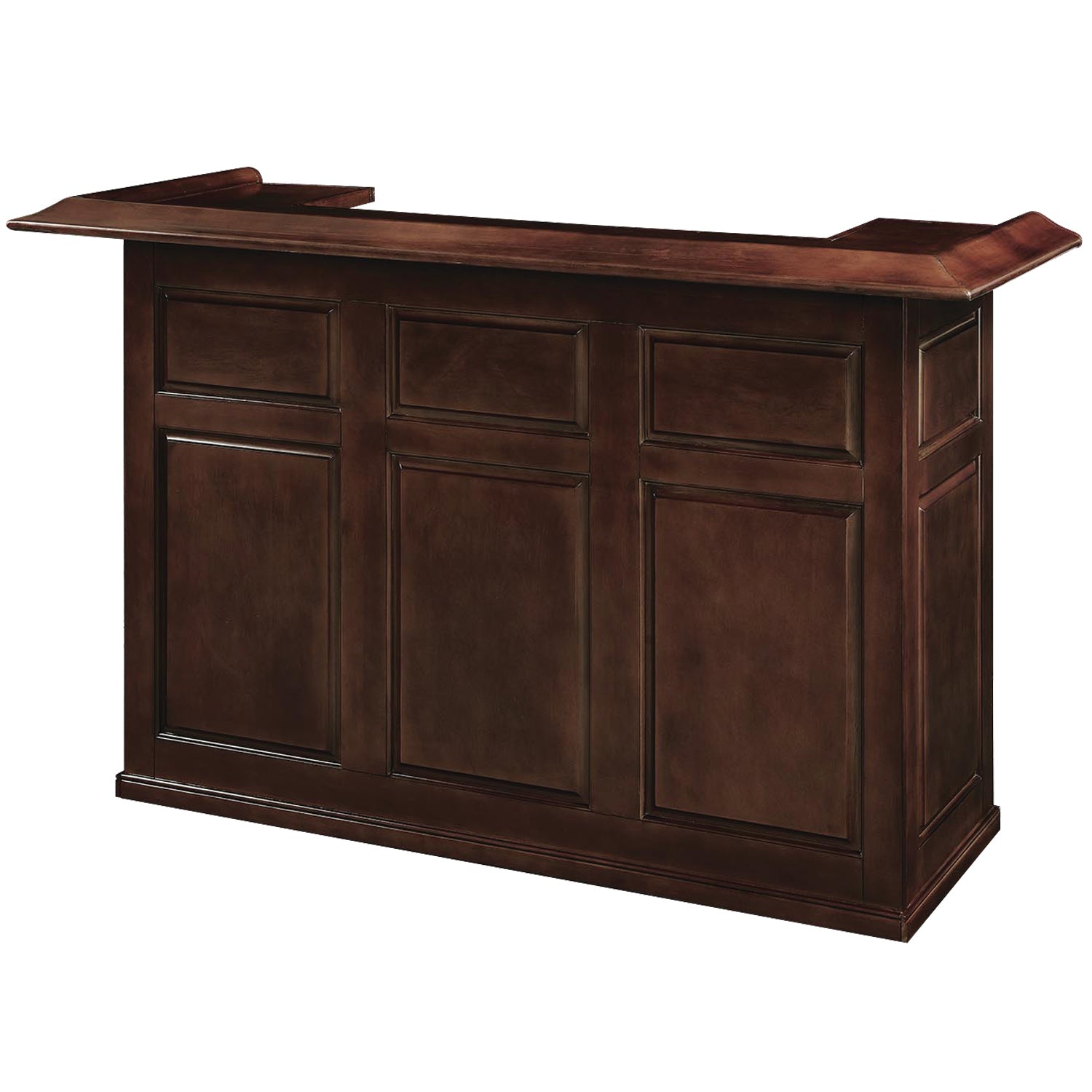 RAM Game Room 72" Bar in Cappuccino features a paneled front and raised countertop.