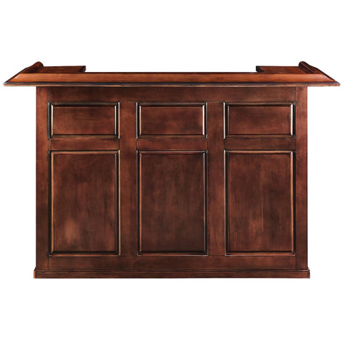 The RAM Game Room 72" Bar in chestnut features a paneled front and rich dark brown finish.