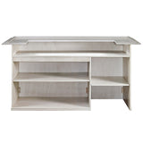 RAM Game Room 84" Bar in Antique White with open shelves and flat top, back view shown.