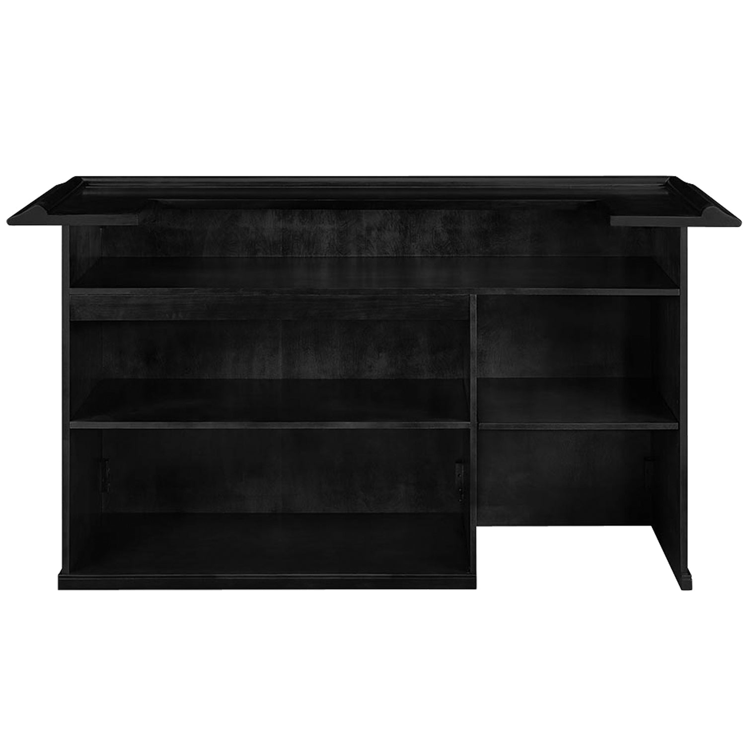 RAM Game Room 84" Bar in black with open shelves and storage compartments, rear view.