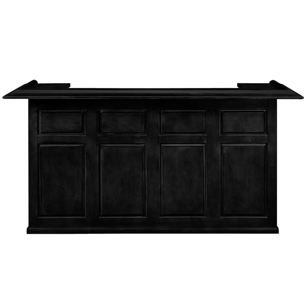 RAM Game Room 84" Bar in black with paneled front, wide top, and built-in storage.