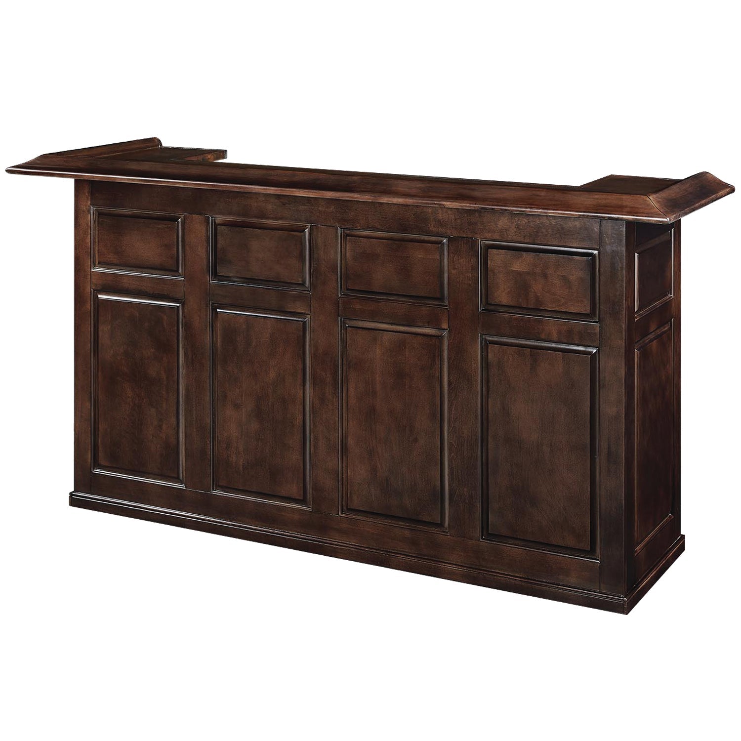 RAM Game Room 84" Bar in cappuccino finish with paneled front and raised edges.