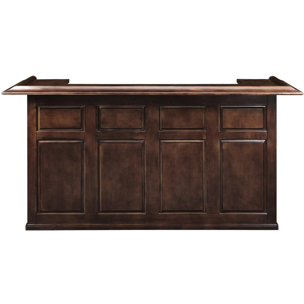 RAM Game Room 84" Bar in cappuccino finish with paneled front, shown on white background.