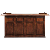 Front view of the RAM Game Room 84" Bar in chestnut finish with a paneled front.