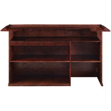Back view of RAM Game Room 84" Bar - English Tudor with open shelves and dark brown finish.