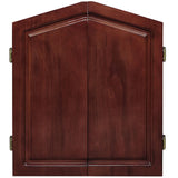 RAM Game Room Dartboard Cabinet in English Tudor finish with arched panel doors.