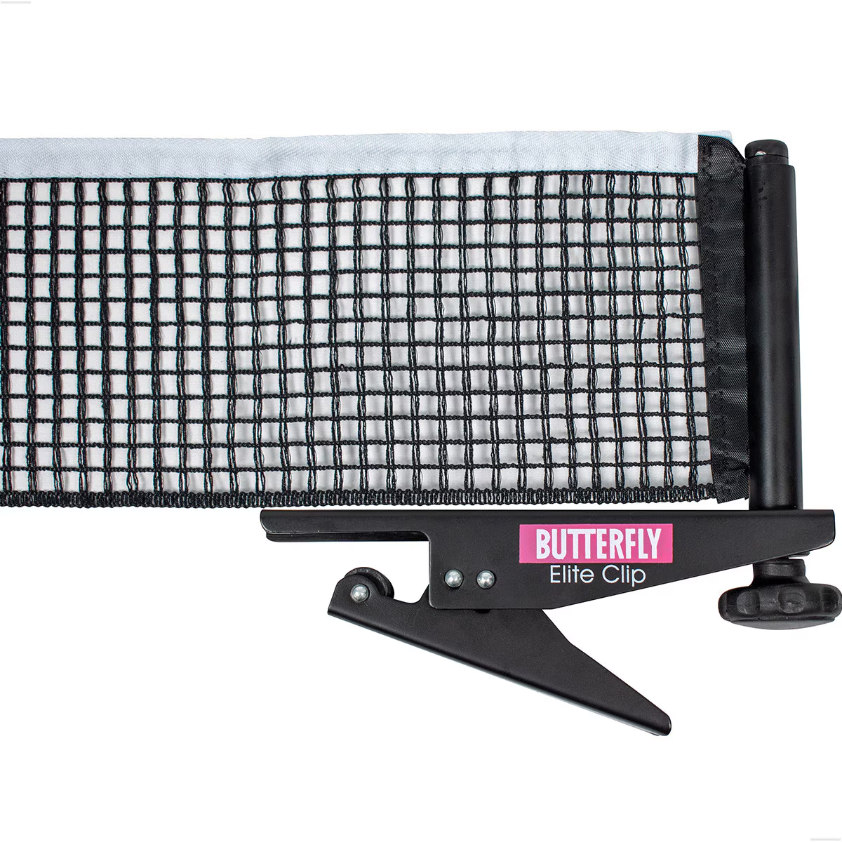 Butterfly Elite Clip table tennis net system on a white background