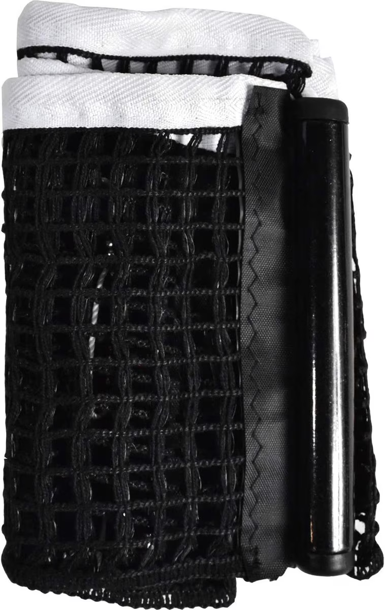 Black mesh bag with a white top and black handle on a white background