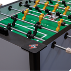 Tornado Elite II Foosball Table in Argent Frost by Tornado with yellow/black players, green field.