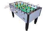 Tornado Elite II Foosball Table in Argent Frost with yellow/black players and eight rods.