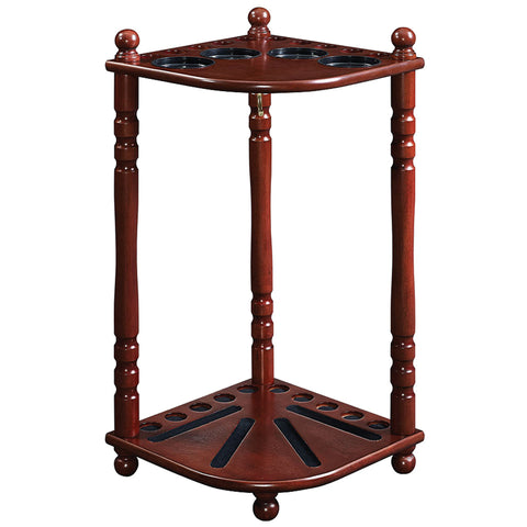 RAM Game Room Floor Cue Rack in English Tudor holds 10 cues with a triangular design.