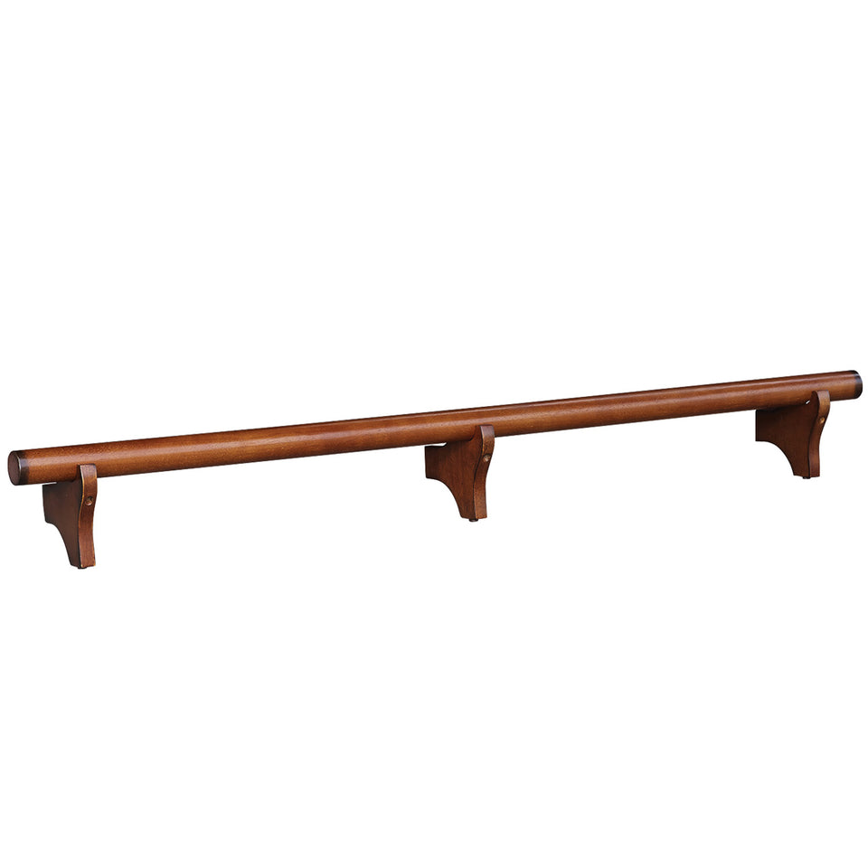 RAM Game Room 72" Dry Bar Foot Rail in Chestnut finish with three wall brackets.