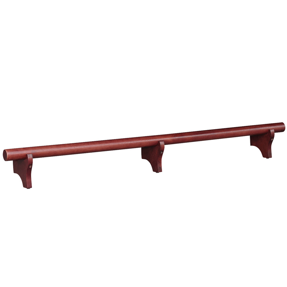 RAM Game Room 72" Dry Bar Foot Rail in English Tudor finish, mounted horizontally.