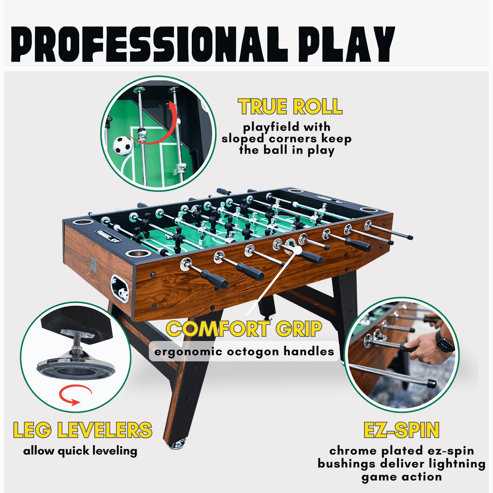 Foosball table with features highlighted on a white background