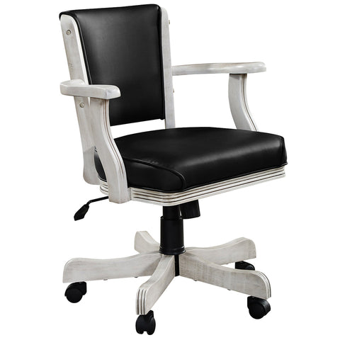 RAM Game Room Swivel Chair in Antique White with padded seat, armrests, and wheeled base.