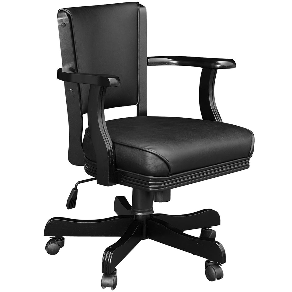 RAM Game Room Swivel Game Chair in black with armrests, five-star base, and padded seat.