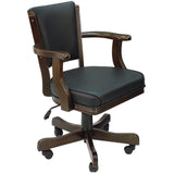 RAM Game Room Swivel Game Chair - Cappuccino with wood frame, armrests, and caster wheels.