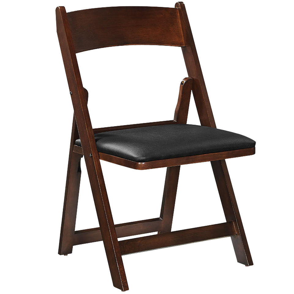 RAM Game Room Folding Game Chair in cappuccino with black padded seat, shown on white background.