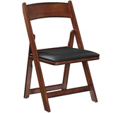Wooden folding chair with dark pad complements RAM Game Room’s Chestnut Texas Hold'em Table.