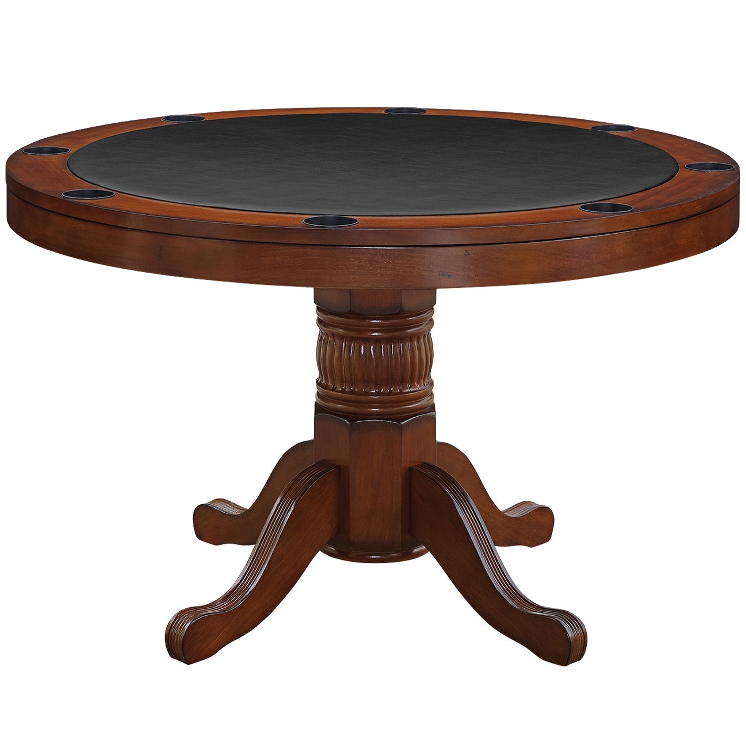 RAM Game Room 48" Game Table in Chestnut features a black top and sturdy pedestal base.
