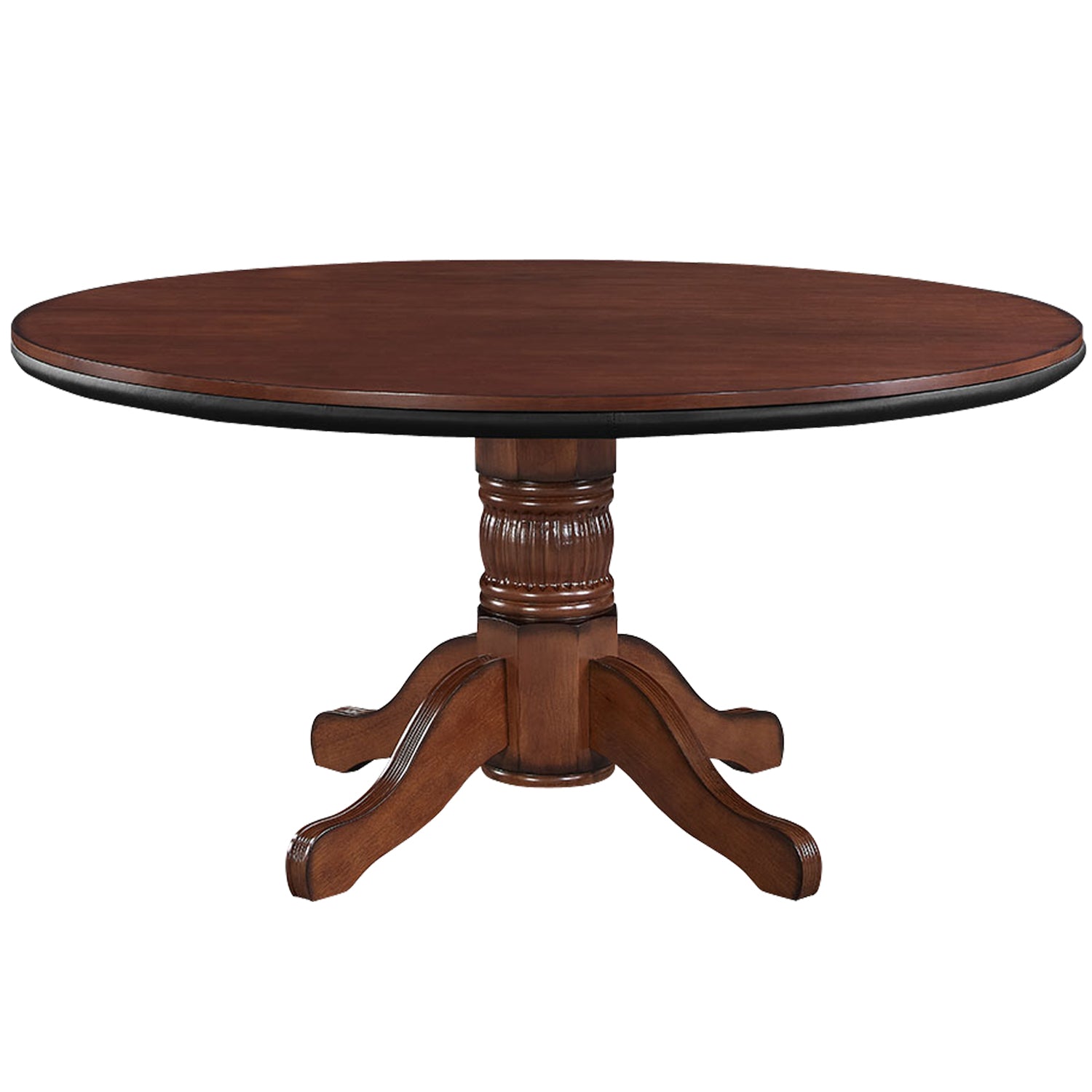RAM Game Room 60" 2 In 1 Game Table in chestnut with pedestal base and four curved legs.