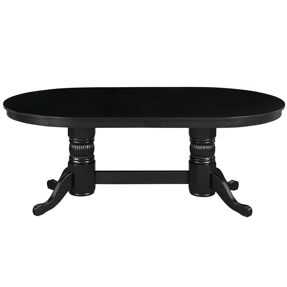 RAM Game Room 84" Texas Hold'em Game Table with Dining Top, black finish, oval and pedestal base.