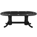 RAM Game Room 84" Texas Hold'em Table seats 8; black, oval, cup holders, pedestal legs.