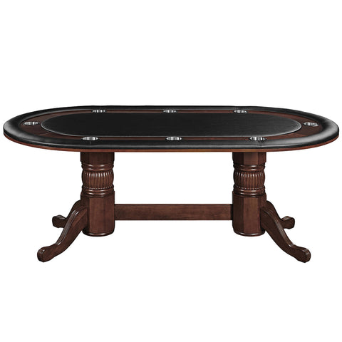 RAM Game Room 84" Texas Hold'em Table in cappuccino with black felt and cup holders.
